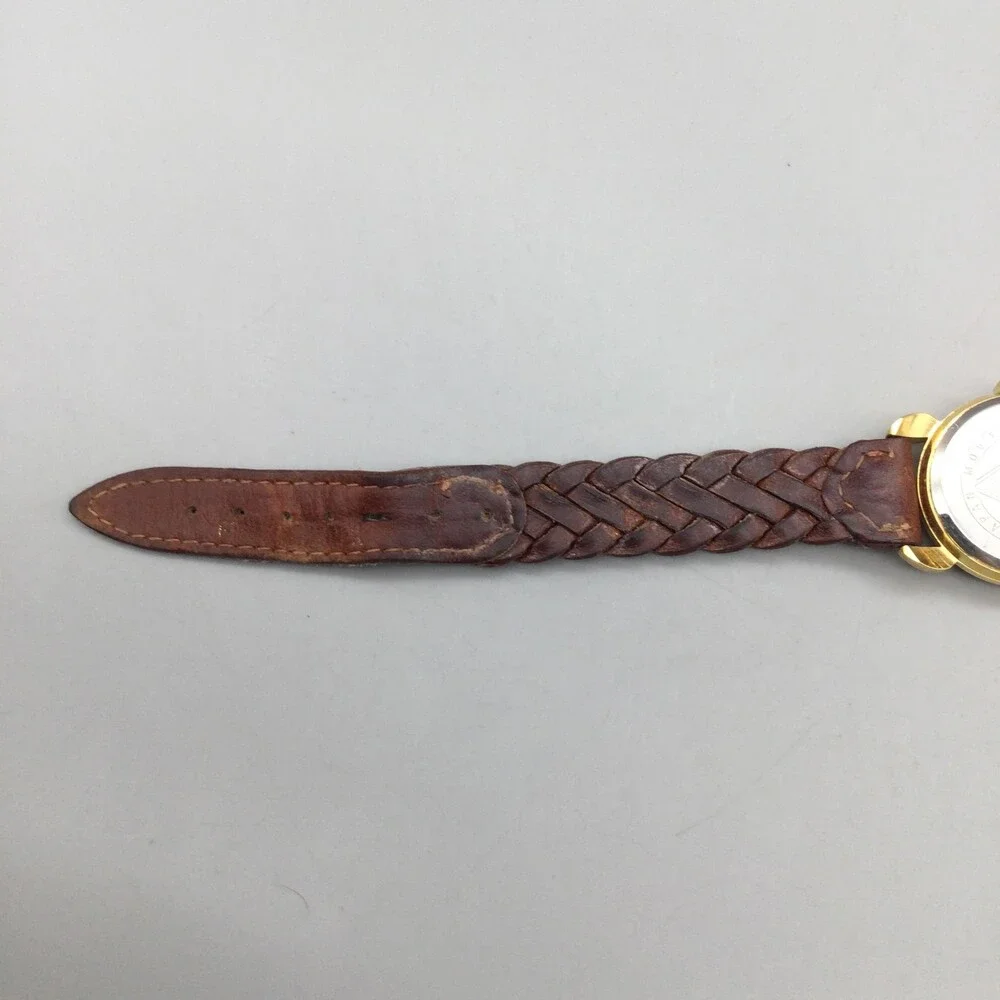Vintage Guess Womens Watch 24mm Brown Dial Gold Tone Braided Leather New Battery